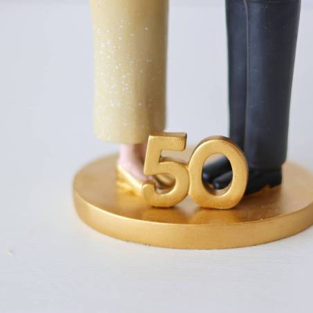 Figura de Novios 50 Años de Casados, Decoración Tarta Aniversario Bodas de Oro 21cm - Figuras tarta
