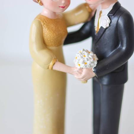 Figura de Novios 50 Años de Casados, Decoración Tarta Aniversario Bodas de Oro 21cm - Figuras tarta