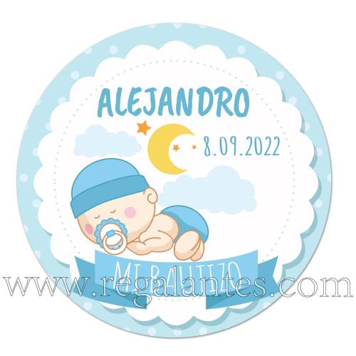 Pegatinas personalizadas de bautizo para niño con bebé durmiendo - Pegatinas Y Etiquetas Personalizadas Bautizo