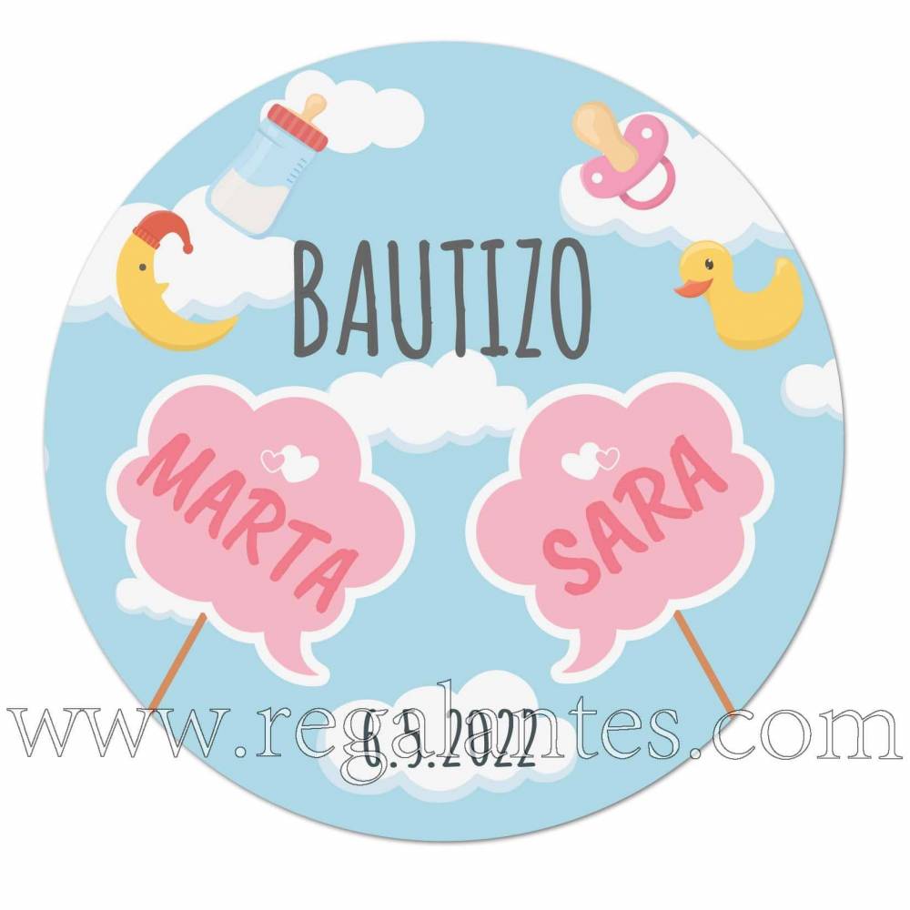 Pegatinas personalizadas de bautizos para gemelas o mellizas niña - Pegatinas Y Etiquetas Personalizadas Bautizo