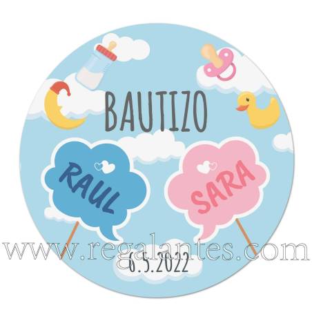 Pegatinas personalizadas de bautizo para mellizos - Pegatinas Y Etiquetas Personalizadas Bautizo