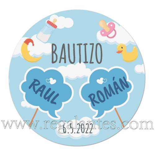Pegatinas personalizadas de bautizo para niños gemelos o mellizos - Pegatinas Y Etiquetas Personalizadas Bautizo