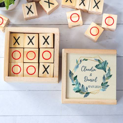 Juego 3 en raya personalizado con grabación "Selva-Diana" Detalles invitados boda - Juegos personalizados de boda