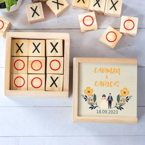 Juego 3 en raya personalizado con grabación "Girasol" Detalles invitados boda - Juegos personalizados de boda