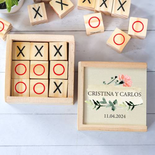 Juego 3 en raya personalizado con grabación "Luna" Detalles invitados boda - Juegos personalizados de boda
