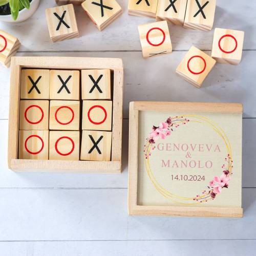 Juego 3 en raya personalizado con grabación "Pink Crown" Detalles invitados boda - Juegos personalizados de boda