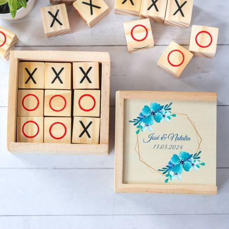 Juego 3 en raya personalizado con grabación "Azul" Detalles invitados boda - Juegos personalizados de boda