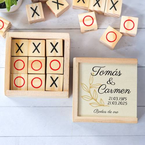 Juego 3 en raya personalizado con grabación "Bodas de Oro" Detalles invitados boda - Juegos personalizados de boda