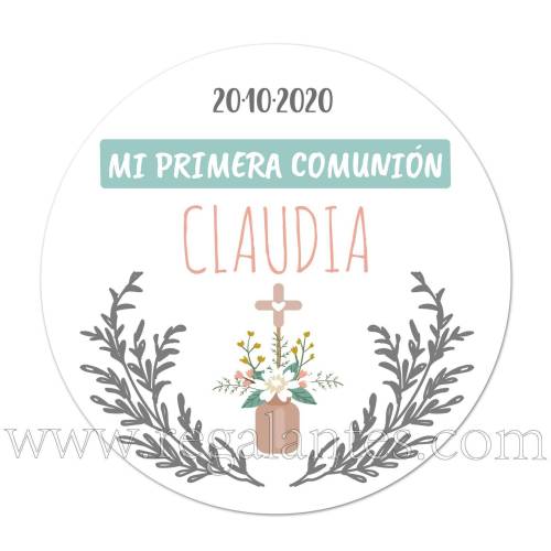 Pegatinas de flores para comunión de niña - Pegatinas Y Etiquetas Personalizadas Comunión