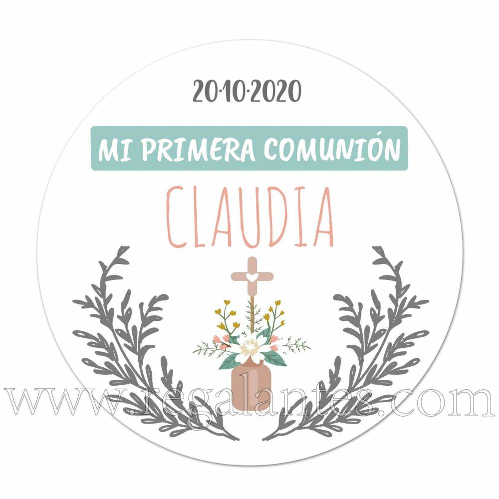 Pegatinas de flores para comunión de niña - Pegatinas Y Etiquetas Personalizadas Comunión