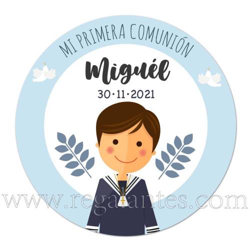 Pegatina azul personalizada para comunión de niño - Pegatinas Y Etiquetas Personalizadas Comunión
