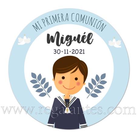 Pegatina azul personalizada para comunión de niño - Pegatinas Y Etiquetas Personalizadas Comunión