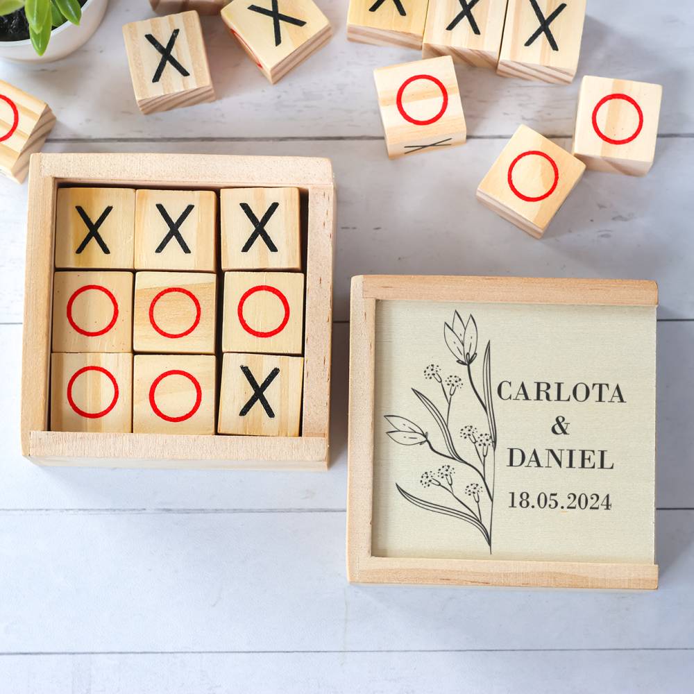 Juego 3 en raya personalizado con grabación "Mitad y Mitad" Detalles invitados boda - Juegos personalizados de boda