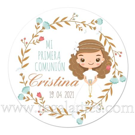 Pegatina personalizada para comunión de niña con dibujo - Pegatinas Y Etiquetas Personalizadas Comunión