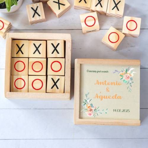 Juego 3 en raya personalizado con grabación "Naranja" Detalles invitados boda - Juegos personalizados de boda