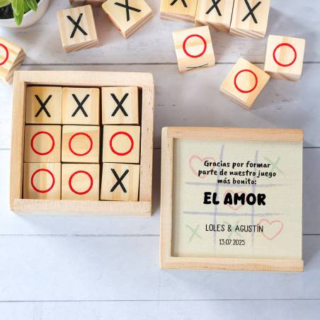Juego 3 en raya personalizado con grabación "Play" Detalles invitados boda - Juegos personalizados de boda