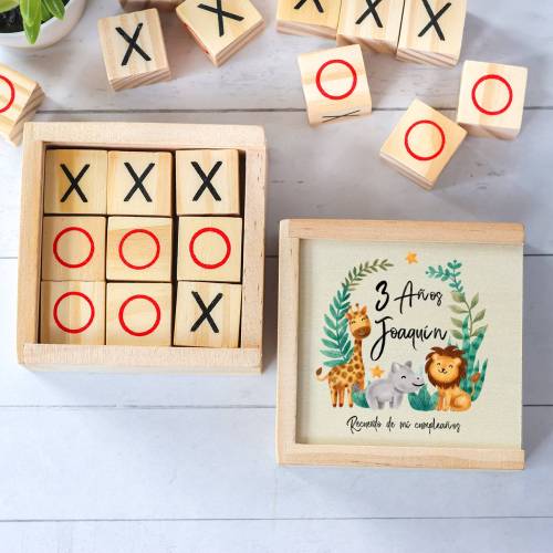 Juego 3 en raya personalizado con grabación "Selva" Detalles invitados cumpleaños - Juegos personalizados de cumpleaños