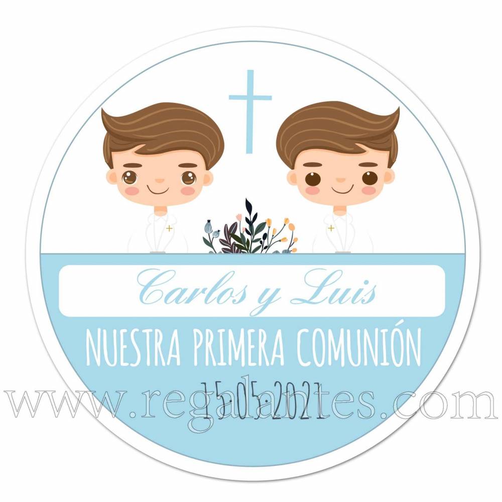 Pegatinas personalizadas para comunión de niños gemelos - Pegatinas Y Etiquetas Personalizadas Comunión