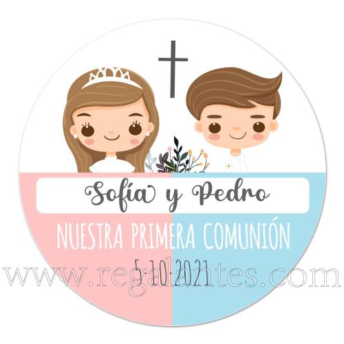 Pegatina de comunión para mellizos chica y chico - Pegatinas Y Etiquetas Personalizadas Comunión