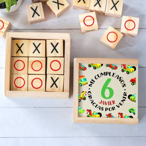 Juego 3 en raya personalizado con grabación "Coches" Detalles invitados cumpleaños - Juegos personalizados de cumpleaños