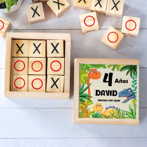 Juego 3 en raya personalizado con grabación "Dinosaurios" Detalles invitados cumpleaños - Juegos personalizados de cumpleaños