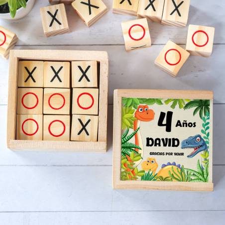 Juego 3 en raya personalizado con grabación "Dinosaurios" Detalles invitados cumpleaños - Juegos personalizados de cumpleaños