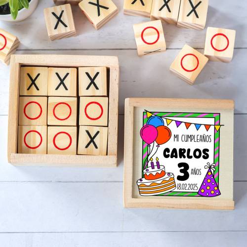 Juego 3 en raya personalizado con grabación "Marco" Detalles invitados cumpleaños - Juegos personalizados de cumpleaños