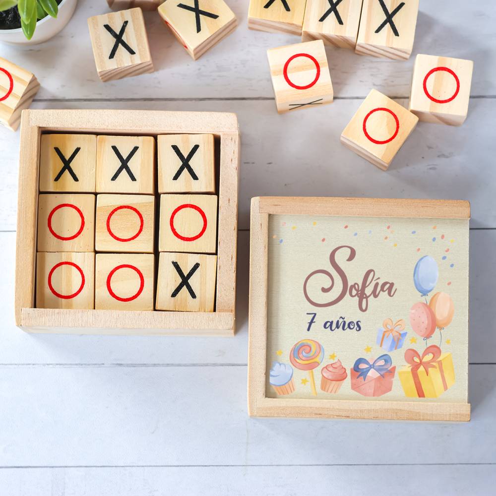 Juego 3 en raya personalizado con grabación "Regalos" Detalles invitados cumpleaños - Juegos personalizados de cumpleaños