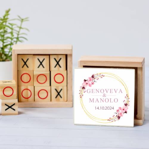 Juego 3 en raya personalizado con pegatina "Pink Crown" Detalles invitados boda - Juegos personalizados de boda
