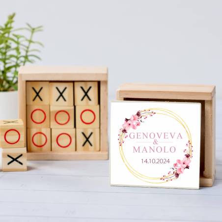 Juego 3 en raya personalizado con pegatina "Pink Crown" Detalles invitados boda - Juegos personalizados de boda