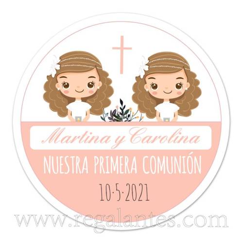 Pegatinas personalizadas para comunión de gemelas - Pegatinas Y Etiquetas Personalizadas Comunión