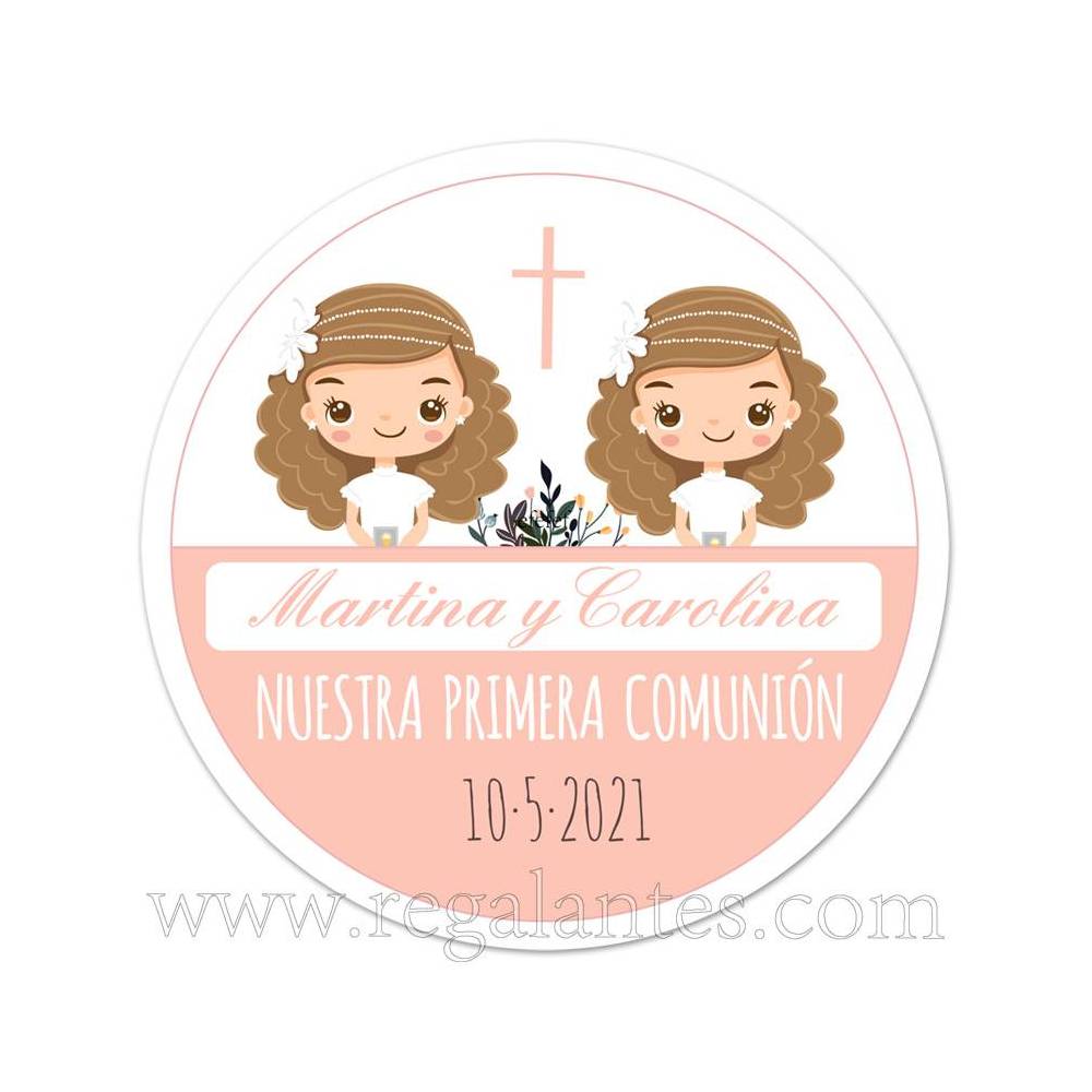 Pegatinas personalizadas para comunión de gemelas - Pegatinas Y Etiquetas Personalizadas Comunión
