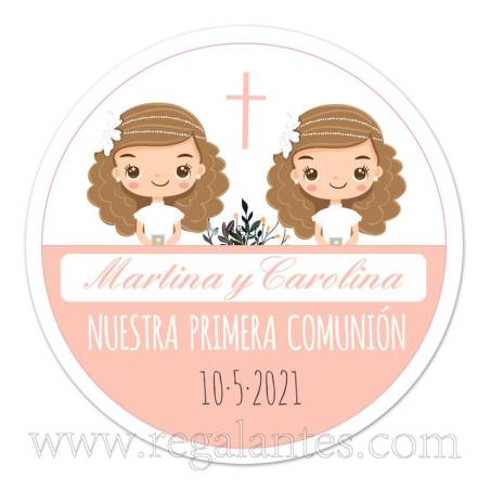 Pegatinas personalizadas para comunión de gemelas - Pegatinas Y Etiquetas Personalizadas Comunión