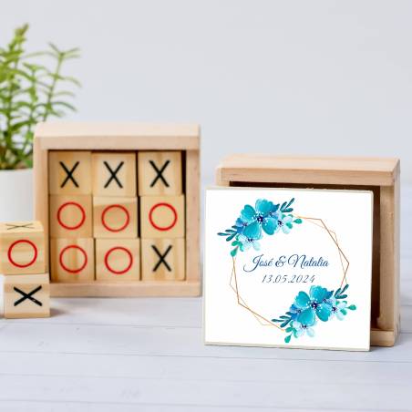 Juego 3 en raya personalizado con pegatina "Azul" Detalles invitados boda - Juegos personalizados de boda