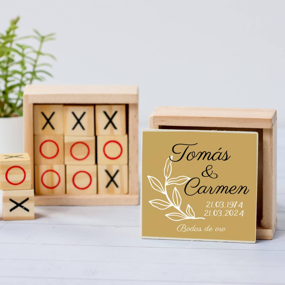 Juego 3 en raya personalizado con pegatina "Bodas de Oro" Detalles invitados boda - Juegos personalizados de boda