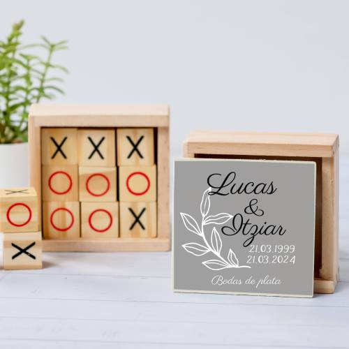 Juego 3 en raya personalizado con pegatina "Bodas de Plata" Detalles invitados boda - Juegos personalizados de boda