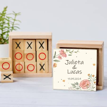Juego 3 en raya personalizado con pegatina "Paz" Detalles invitados boda - Juegos personalizados de boda