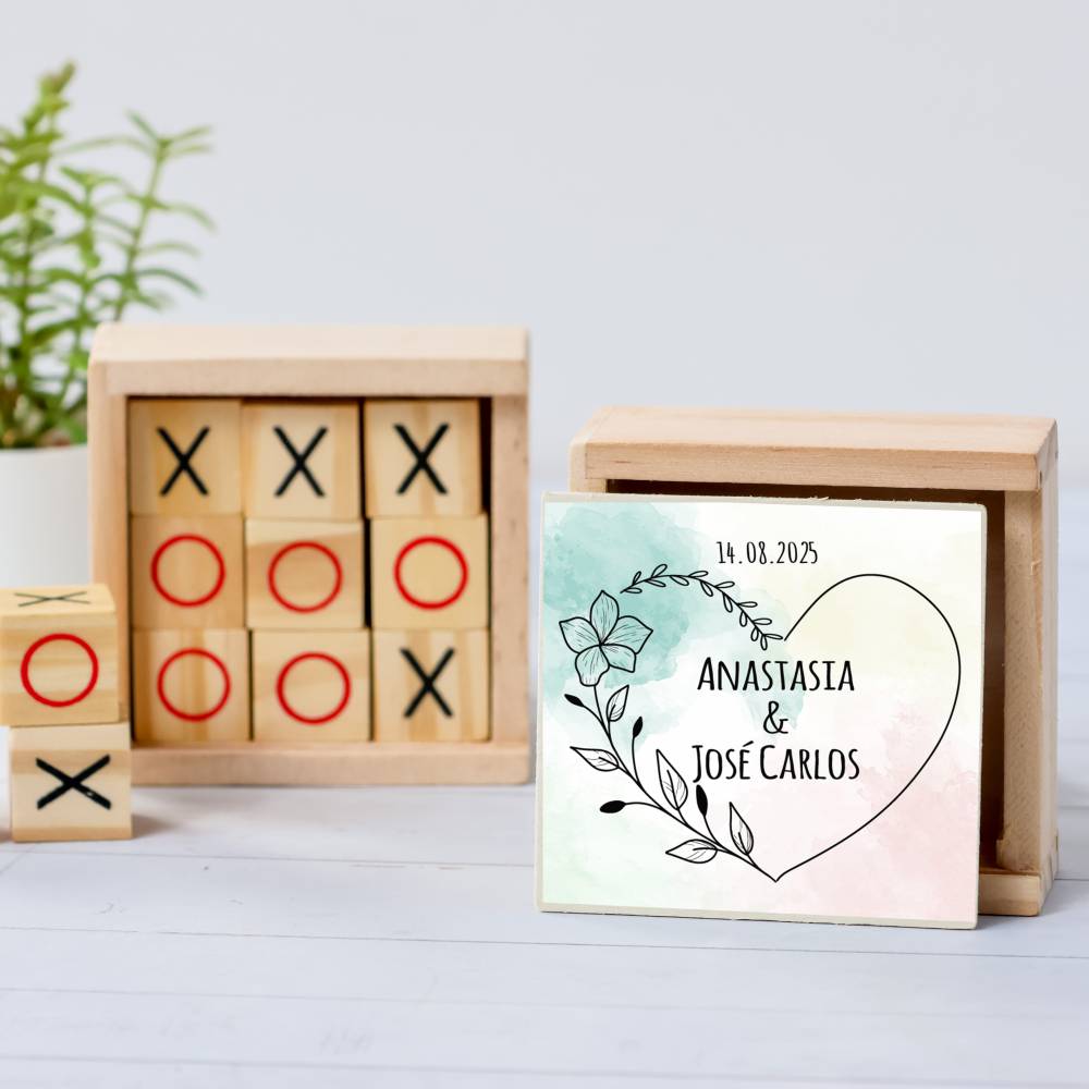 Juego 3 en raya personalizado con pegatina "Corazón" Detalles invitados boda - Juegos personalizados de boda