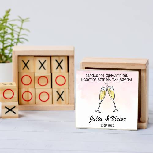 Juego 3 en raya personalizado con pegatina "Copas" Detalles invitados boda - Juegos personalizados de boda