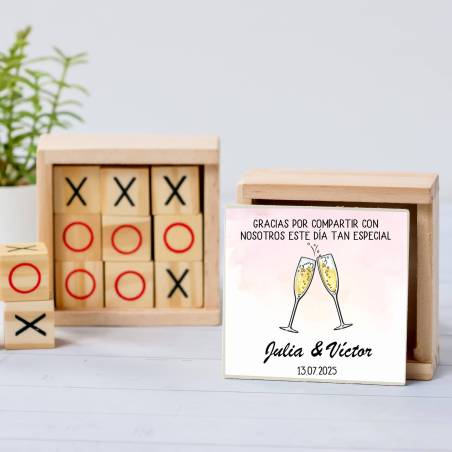 Juego 3 en raya personalizado con pegatina "Copas" Detalles invitados boda - Juegos personalizados de boda