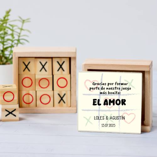 Juego 3 en raya personalizado con pegatina "Play" Detalles invitados boda - Juegos personalizados de boda
