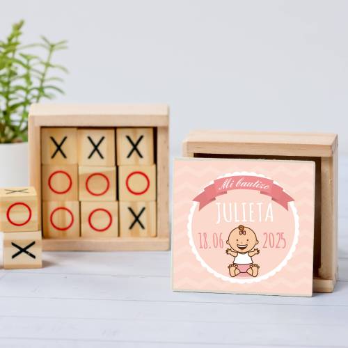 Juego 3 en raya personalizado con pegatina "Galleta" Detalles invitados bautizo - Juegos personalizados de bautizo