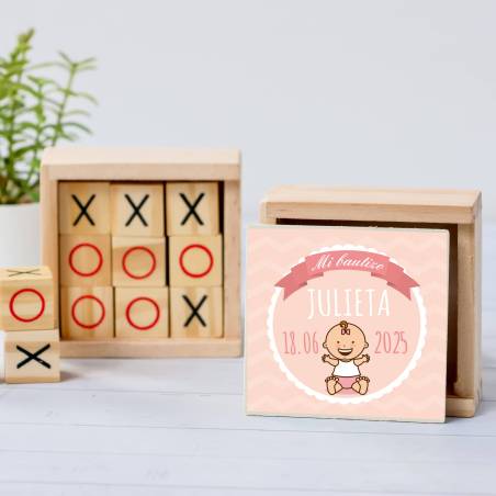 Juego 3 en raya personalizado con pegatina "Galleta" Detalles invitados bautizo - Juegos personalizados de bautizo
