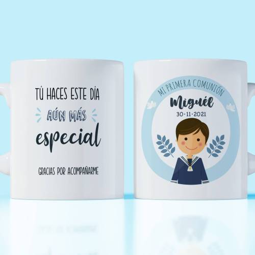 Taza cerámica primera comunión personalizable niño especial para invitados - Detalles Personalizados