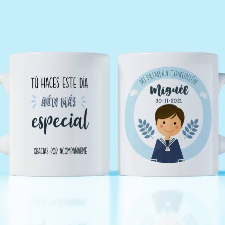 Taza cerámica primera comunión personalizable niño especial para invitados - Detalles Personalizados