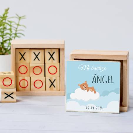 Juego 3 en raya personalizado con pegatina "Nube" Detalles invitados bautizo - Juegos personalizados de bautizo