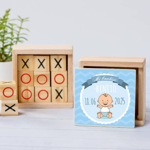 Juego 3 en raya personalizado con pegatina "Olas" Detalles invitados bautizo - Juegos personalizados de bautizo