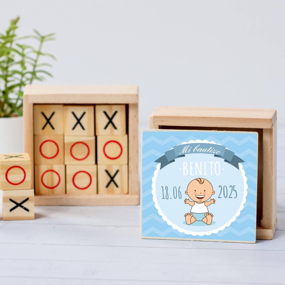 Juego 3 en raya personalizado con pegatina "Olas" Detalles invitados bautizo - Juegos personalizados de bautizo