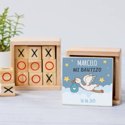 Juego 3 en raya personalizado con pegatina "Noche" Detalles invitados bautizo - Juegos personalizados de bautizo