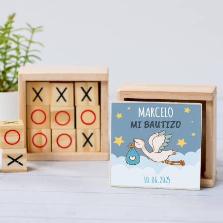Juego 3 en raya personalizado con pegatina "Noche" Detalles invitados bautizo - Juegos personalizados de bautizo